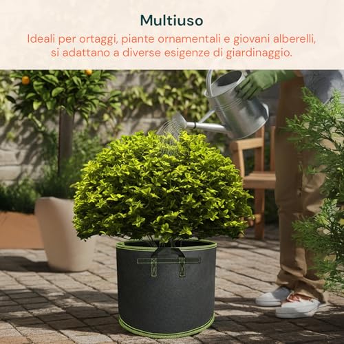 DAIMANN - Set mit 5 Blumentöpfen aus atmungsaktivem Stoff mit robusten Griffen, ideal für Gemüsegärten, Blumen und kleine Bäume, leicht zu bewegen und mit natürlicher Drainage für EIN gesundes