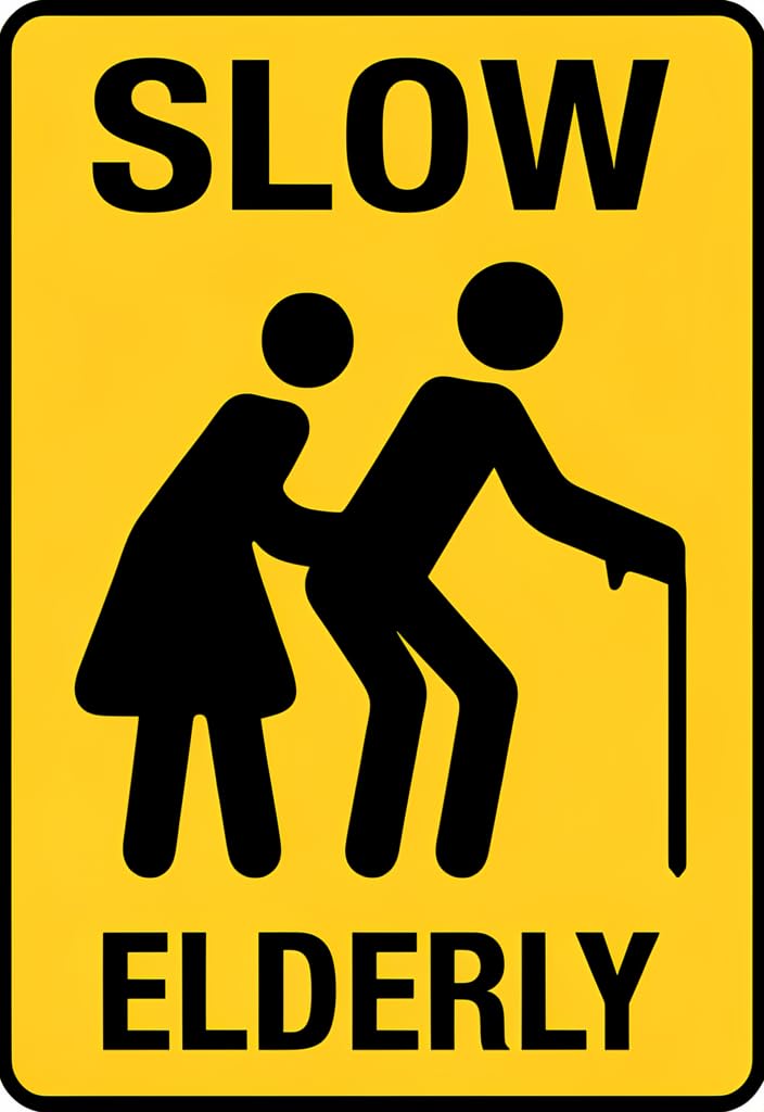peiyeety Slow Elderly Tin Sign 12x8 Inch, Funny Caution Metal Wall Decor Plaque, Yellow Black Retro Novelty Sign for Home Decor, Garage, Office, Man Cave, Gift Idea