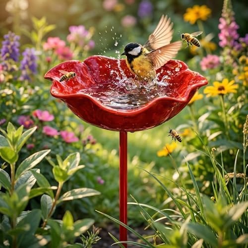 3er Set Bienentränke Blume – Metall-Gartenstecker, Insektentränke, Vogeltränke, Wetterfest, Für Bienen & Vögel