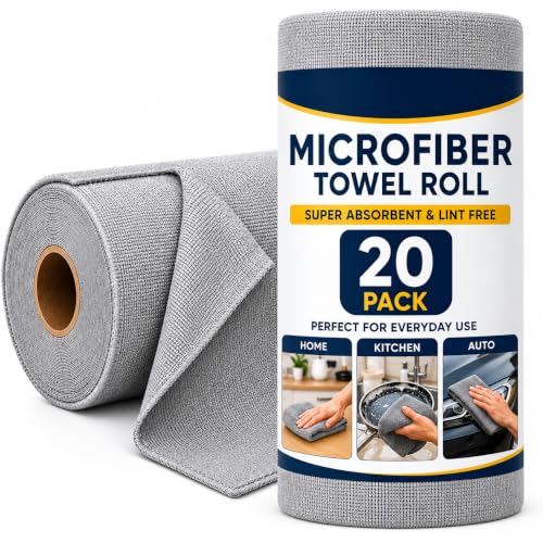 Microfiber Cleaning Cloth Roll 20 Pcs, Reusable Kitchen Towel Roll, Ultra Absorbent Lint Free Washable Kitchen Cleaning Cloth, Tearable Dusting & Glass Cleaning Cloth, 25 x 25 cm