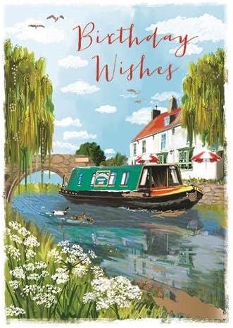 Ling Design At Home Male Birthday Card (LD-GH1012) - by The Riverside, Canal Boat - Foil Finish