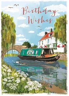 Ling Design At Home Male Birthday Card (LD-GH1012) - by The Riverside, Canal Boat - Foil Finish
