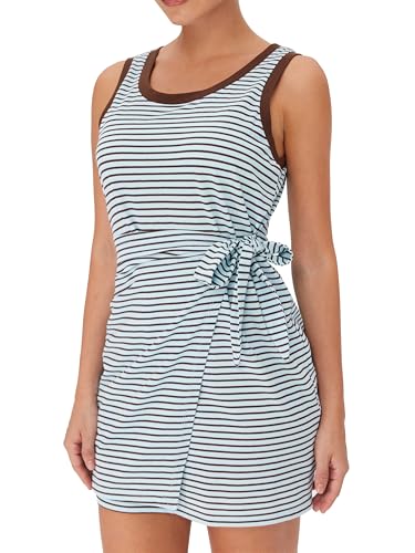 Image of CIDER Womens Striped Tie Waist Tank Dress Casual Sleeveless Knotted Mini Dress