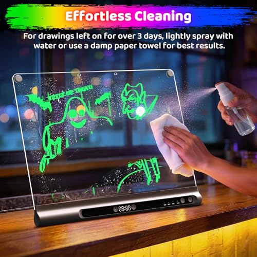 Image of Geokay 16 inch Rechargeable LED Drawing Board, 9-Color Light Modes with Timer & Built-in Stand, Neon Glow Up Dry Erase Doodle Note Pad, Sketching Gift Toy for Kids /Girls /Teens, 6 Markers & Tracing Book