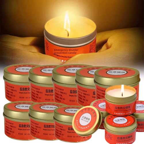 Lot de 15 bougies de survie, 30 heures résistantes à la bougie dans un bocal, pour prévenir les catastrophes d'urgence, camping, randonnée
