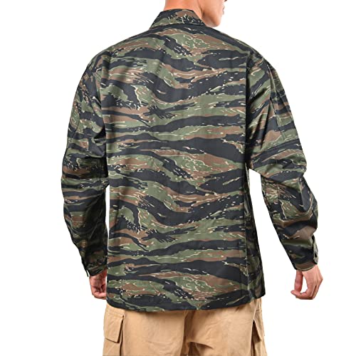 BACKBONE Mens Army Military Battle Dress Uniform BDU Shirt Camo Top Jacket (Tiger Stripe Camo,Size S)