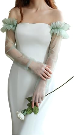 Womens Tulle Long Gloves for Wedding Fingerless Bridal Party Evening Dress Gloves for Girls