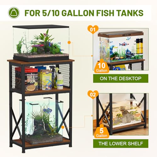 Snughome 10 Gallon Aquarium Stand, 3-Tier Storage Fish Tank Stand 220 lb Top, Fits 5/10 Gallon , Waterproof / Small Space, 20.47" x 11.42" x 30.91", Rustic Brown by Snughome - Image 3