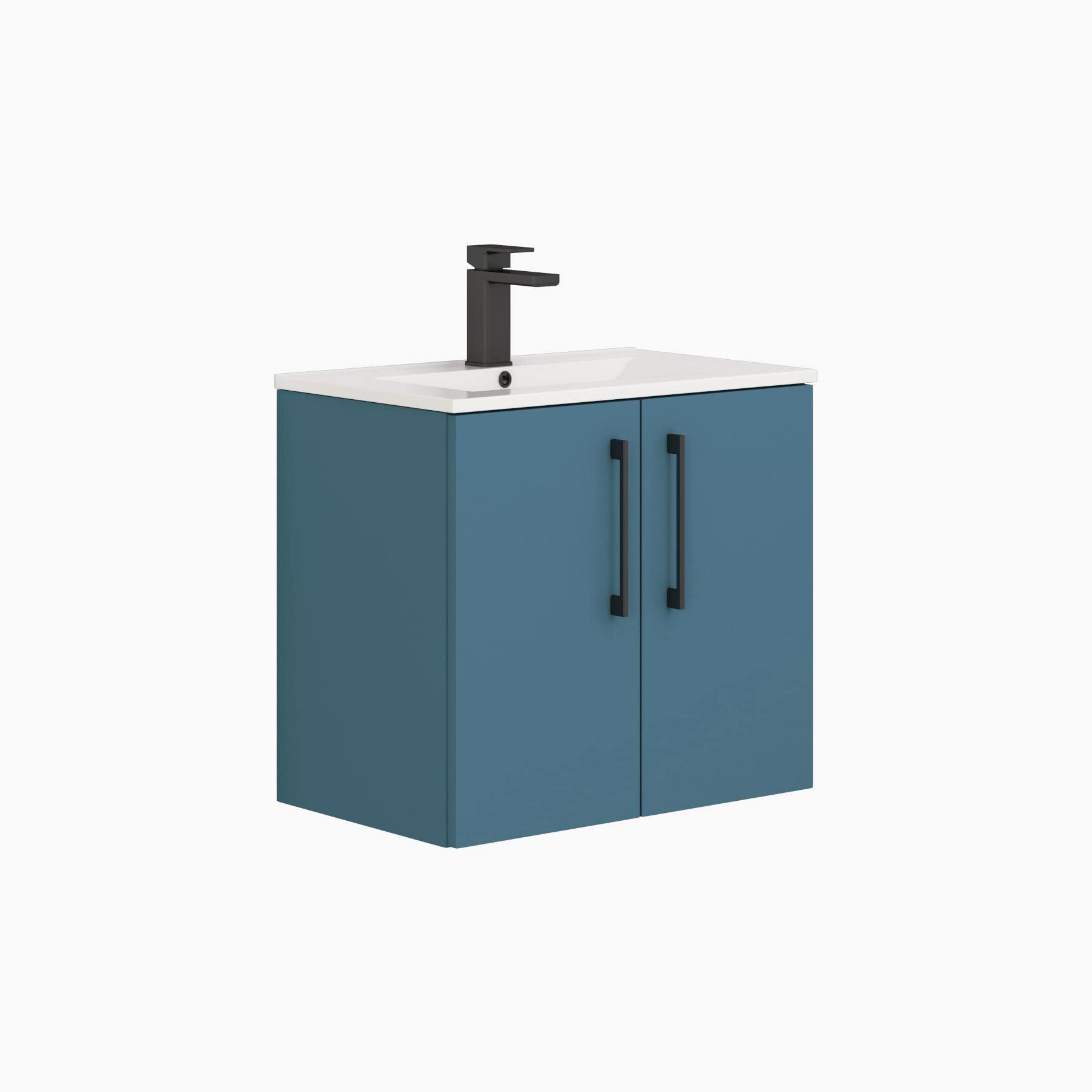Royal Bathrooms Modena 800mm Satin Blue Wall Mount Vanity Unit 2 Door Minimalist Basin Sink - Black Handle