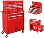 TUFFIOM 8-Drawer Rolling Tool Chest w/Lock & Key, Tool Storage Cabinet w/Wheels, Detachable Top, Drawers, Side Hooks & Drawer Liners, Tool Organizer Box for Garage, Warehouse & Repair Shop, Red