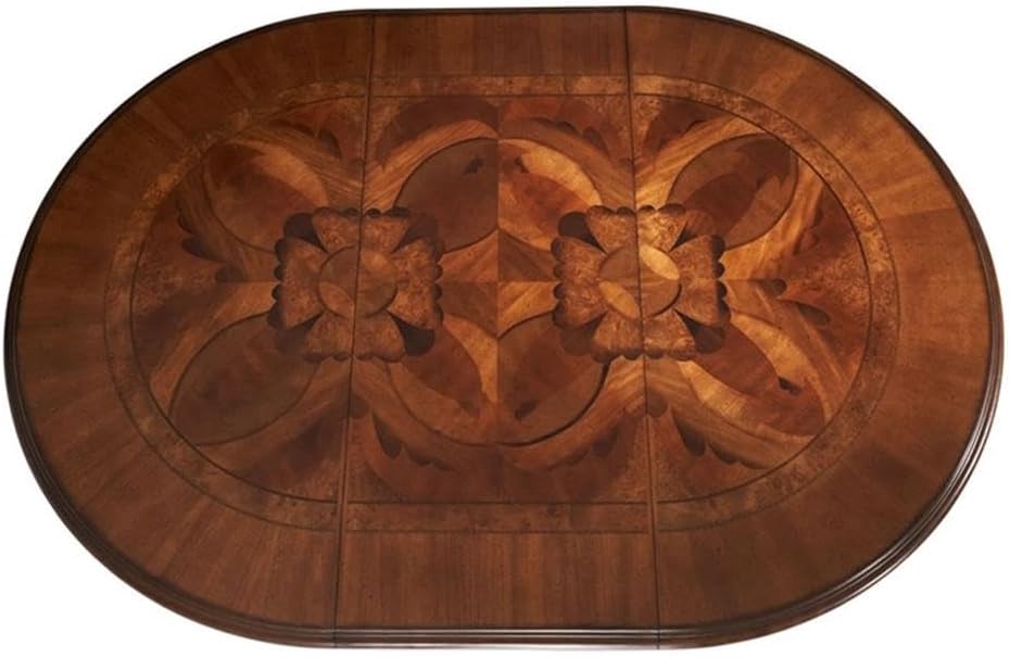 Pemberly Row Traditional Round Wood Dining Table, Classic Chestnut Finish, 30.50" H x 84" W x 60" D, Intricate Pedestal Base, Ornate Carving Details, Extendable Table with 24" Leaf, Seats Up to 6,