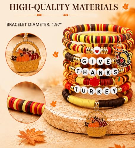 HSHFAMIIY 7 Pack Thanksgiving Bracelets, Heishi Bracelets for Women Teens - image 2