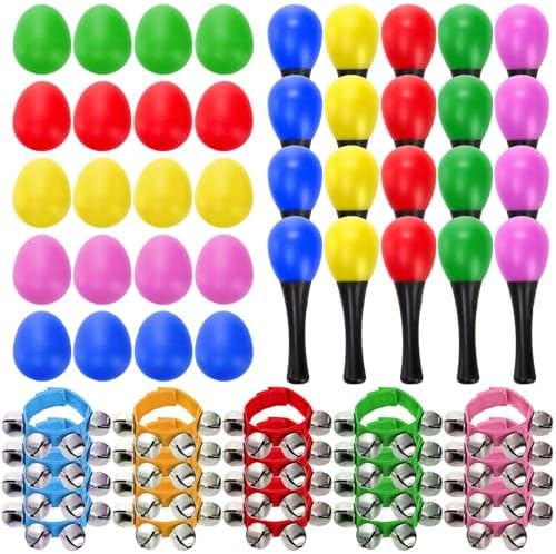 60 Pcs Shaker Musical Instruments, 20 Pcs Kids Egg Shaker with 20 Wrist Hand Band Bells and 20 Sand Hammer Shakers, Kids Music Early Learning Percussion Toy, Ideal Gift for Music Lovers 60 Pcs Shaker Musical Instruments, 20 Pcs Kids Egg Shaker with 20 Wrist Hand Band Bells and 20 Sand Hammer Shakers, Kids Music Early Learning Percussion Toy, Ideal Gift for Music Lovers