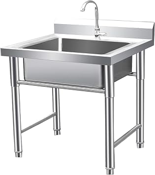 Free Standing Sink, Stainless Steel Prep Utility Sink, Single Bowl Free Standing Utility Sink Restaurant Kitchen Sink, with Stand and Tap Laundry Sink Commercial Kitchen Sink, Outdoor Sink for Garage