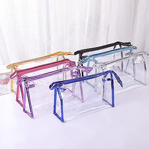 Sitake 12 Pcs Portable Transparent Cosmetic Bags, Clear Waterproof Makeup Bags With Handle, Pvc Travel Toiletry Bags Pouches, Clear Pencil Cases, Stationary Organizers(6 Colors) #TOP6