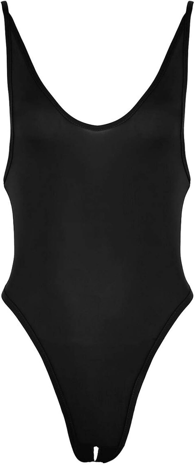 Amazon ファッション 女性のランジェリーワンピース深いuの首の背中の背中の高カットひもボディスーツ Color Black Size One Size ショーツ 通販