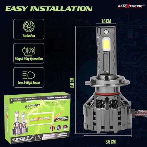 Image of AllExtreme H7 350W LED Headlight Bulb for Cars IP68 Water-Resistant Super Bright 6000K /35000LM Conversion Kit with 3 Copper Tube Heat Conduction System (1 Year Warranty, Set of 2)