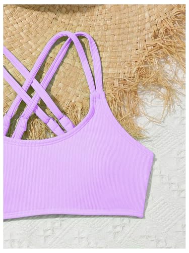Image of Milumia Girl's 2 Piece Swimsuits Criss Cross Spaghetti Strap Bikini Sets Beachwear Bathing Suit Mauve Purple 9 Years