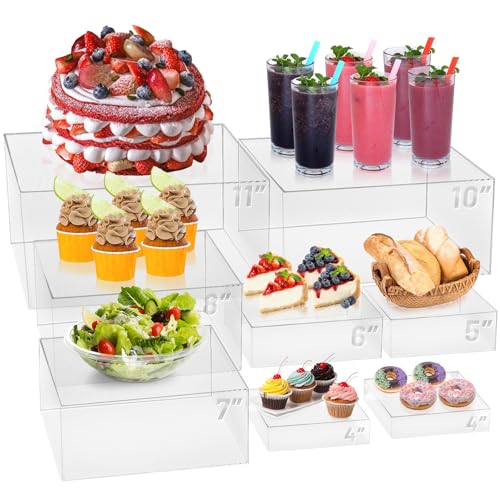 8 Pcs Buffet Food Risers, Large Acrylic Dessert Cupcake Table Stands Fruit Display Shelf Catering Supply Party Jewelry Show Decor Risers Cube Box Nesting Transparent ï¼ˆ11\",10\", 8\", 7\",6\",5\",4\", 4\")