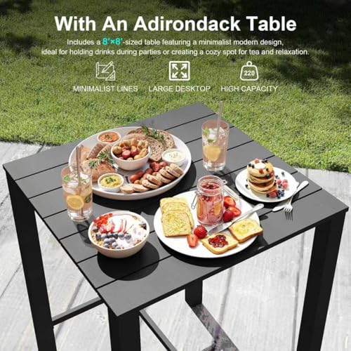Image of Domi HDPE Adirondack Patio Table and Chairs Set of 3, Adirondack bar Height Outdoor Table and Chairs, All-Weather HDPE Outdoor Bar Set for Poolside, Patio, Backyard, Grey