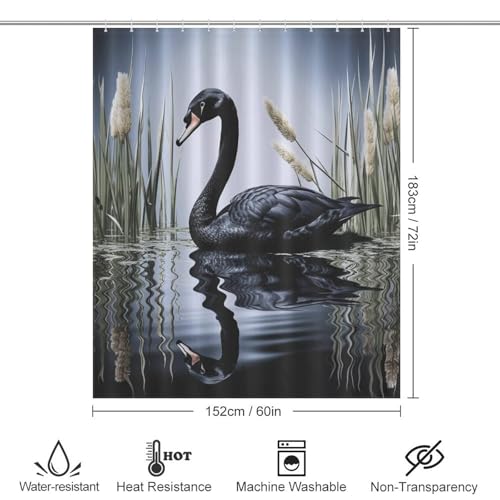 Rideau de douche cygne polyester imperméable lavable salle de bain