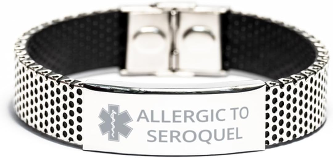 Medical Alert Stainless Steel Bracelet, Allergic to Seroquel Awareness, SOS Emergency Health Life Alert ID Engraved Stainless Steel Adjustable Bracelet For Men Women