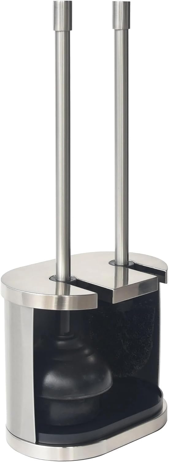 Toilet Brush and Plunger Set - Heavy Duty Stainless Steel Handle, Brushed Nickel Finish, Stylish Bathroom Cleaning Supplies with Canister for Effortless Maintenance
