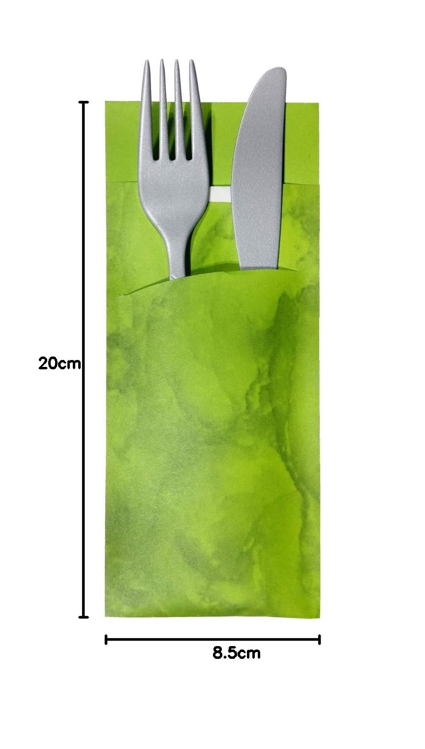 520 Bestecktaschen mit Serviette apfel-grün marmoriert 20 cm