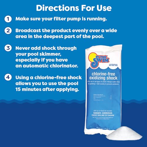In The Swim Chlorine-Free Pool Shock – Quick Dissolving, Fast-Acting, Shock-Oxidizer for Swimming Pools, Spas, and Salt Chlorinated Pools Compatible - 12 x 1 Pound Bags