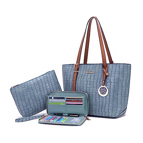 Image of Qiyuer Versatile Daily Purses with RFID Wallet for Women Tote Handbag Set | 3PCS, Fits 13 inch Tablet, Sturdy Vegan PU, Spacious, Work Use, Shoulder Satchel, Large Clutch Wallet, Makeup Bag, Ideal Gift