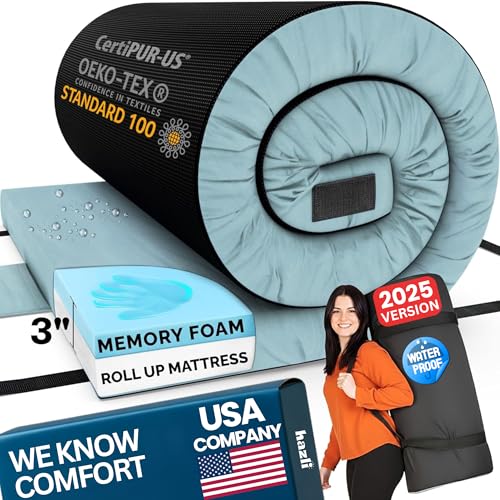 Hazli Matrix Comfort-Cell Memory Foam Camping Mattress Pad - Roll Up Mattress for Adults - Portable...