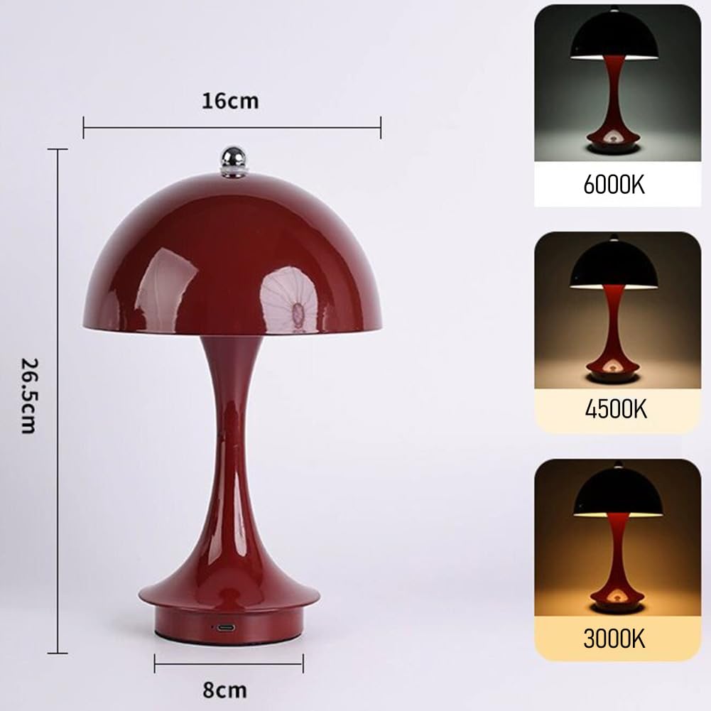 Pilzlampe LED Akku Tischlampe Kabellos USB Aufladbar Tischleuchte Batterie Dimmbar mit Touch Control Pilz Lampe Innen und Außen Tragbare Kinderzimmerlampe Batterie Schreibtischlampe,Red b