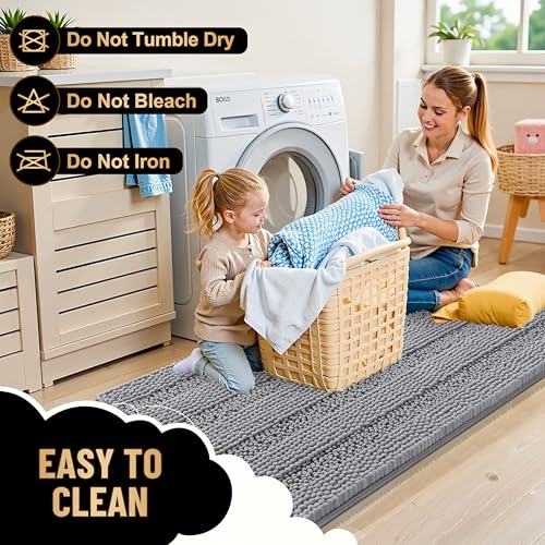 OLANLY Thick Bathroom Rugs Sets 2 Piece, Soft Absorbent Chenille Striped Bath Mats and U-Shaped Contour Toilet Rug, Machine Washable Bath Carpet, Home Decor Accessories(30"x20"+24"x20", Grey) by OLANLY - Image 5