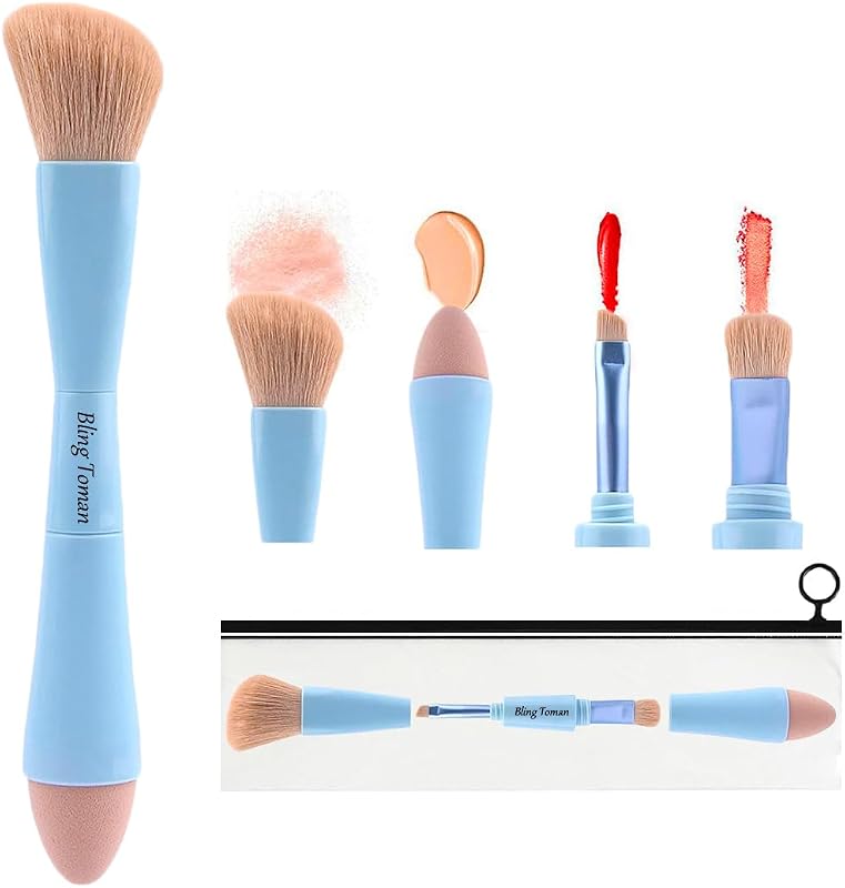 Kit de Pincéis de Maquiagem Bling Toman com 4 Unidades, Retráteis e Dupla Face, Z Blue Brush