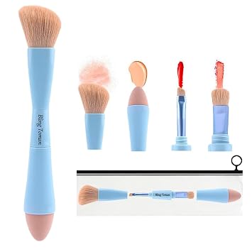 Makeup Brush Set 4-in-1 Travel Makeup Brushes Set Foundation Brush Compact Makeup Brushes for Foundation, Blush, Bronzer, Contour, Eyeshadow, Brows & Liner