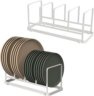 YunNasi Plate Rack Storage Racks | Kitchen Cabinet Organizer for Plate, Baking Sheets & Chopping Boards (White-Large-2 Set)