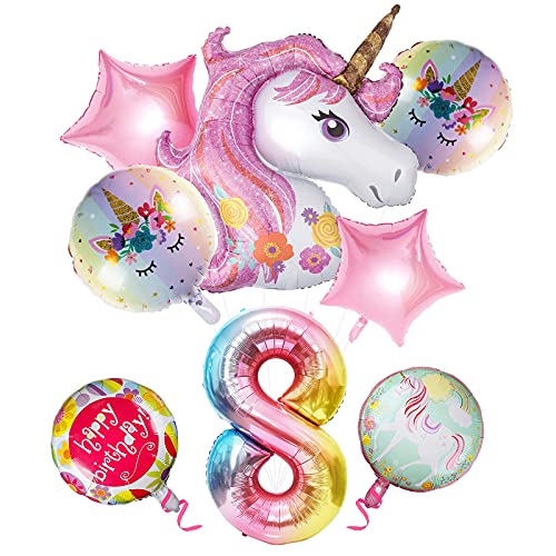 誕生日 飾り付け 数字 バルーン 女の子 8歳 40インチ ユニコーン クラウン 巨大 風船 Happy Birthday バースデー ガーランド 誕生日 ウェディング 記念日 パーティーに (数字8)