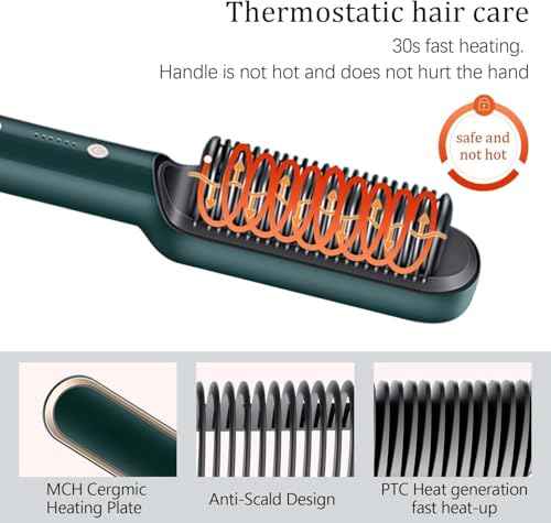 Image of Hair Straightener Comb Brush | 2-in-1 Ceramic Hair Straightener & Styling Brush | Anti-Scald, Fast Heating, Adjustable Temperature, Portable for All Hair Types