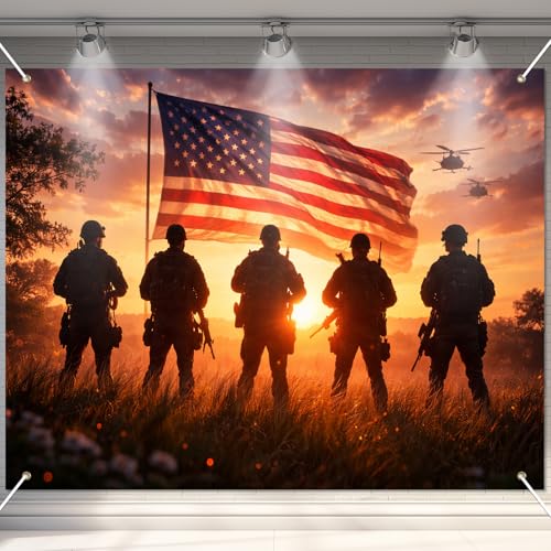Image of BlissYard Veterans Day Military Tribute Backdrop 8x6ft 4th of July Patriotic Soldier Appreciation Banner Patriotic Soldier Honor Decorations Military Appreciation Decor Independence Day Party Decor