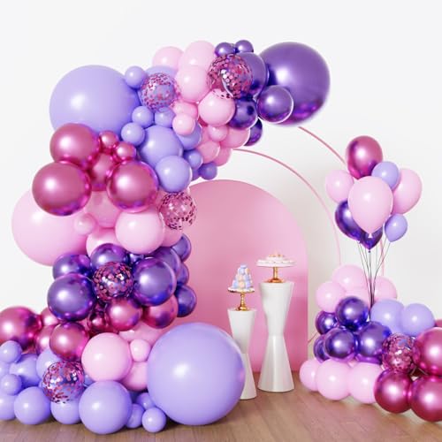 Image of Lukiituke Pink and Purple Balloon Arch Kit, 134Pcs Pink and Purple Balloons | 4 Sizes Latex Balloons for Wedding Bridal Baby Shower Birthday Party Decorations