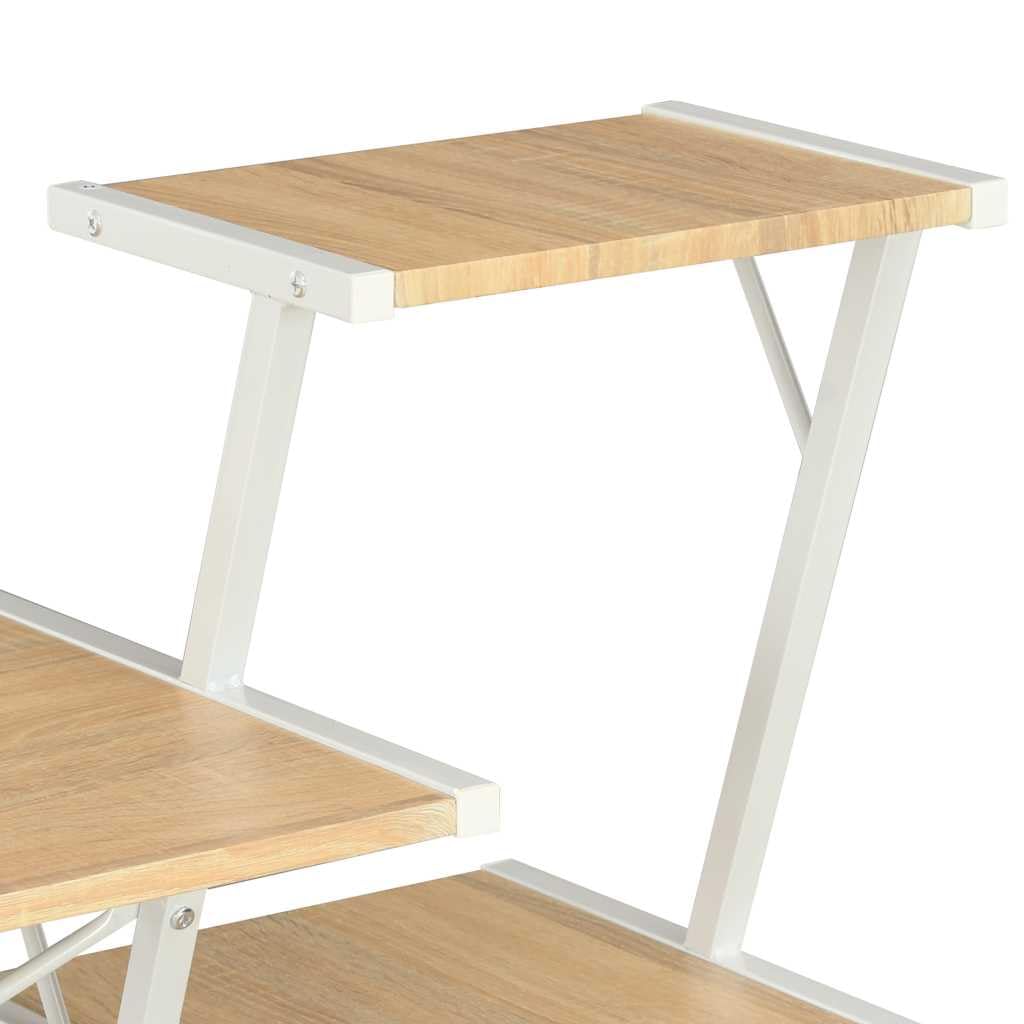 Scrivania Porta PC con Libreria Rovere e Bianco 116x50x93cm | Tavolo salvaspazio per camera e ufficio con scaffali integrati, telaio a X in metallo stabile e piano in PVC.
