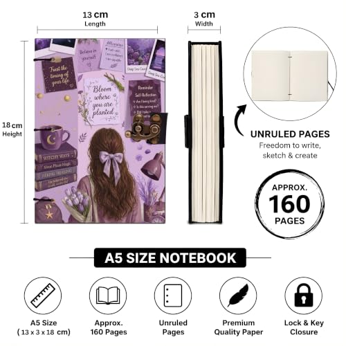 Image of Purple Bloom Diary Notebook 7x5 Inch 160 Pages Unruled Journal for Notes