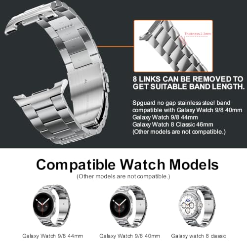 Image of SPGUARD Metal Band for Samsung Galaxy Watch 9 /8 40mm /44mm /8 Classic 46mm | Stainless Steel, No Gap Design, Business & Casual Style, for Wrist 6.3 inch-9.25 inch,Strap for Men Women, Not for Other Models