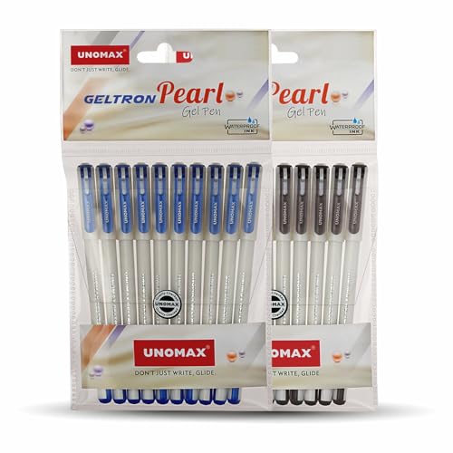 Image of UNOMAX Geltron Pearl 20 (10 Blue & 10 Black) | Professional Ergonomic Design for Daily Use, Exam-Friendly | Fast-Flowing Ink, Writing Precision, Budget-Friendly,