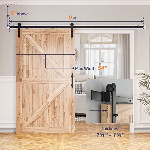 Image of SMARTSTANDARD 9ft Sliding Barn Door Hardware kit, Fit 54 inch Wide Door Panel