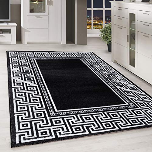 HomebyHome Teppich Wohnzimmer 160x230 cm Rechteckig Schwarz Kurzflor Bordüre Design - Teppich...
