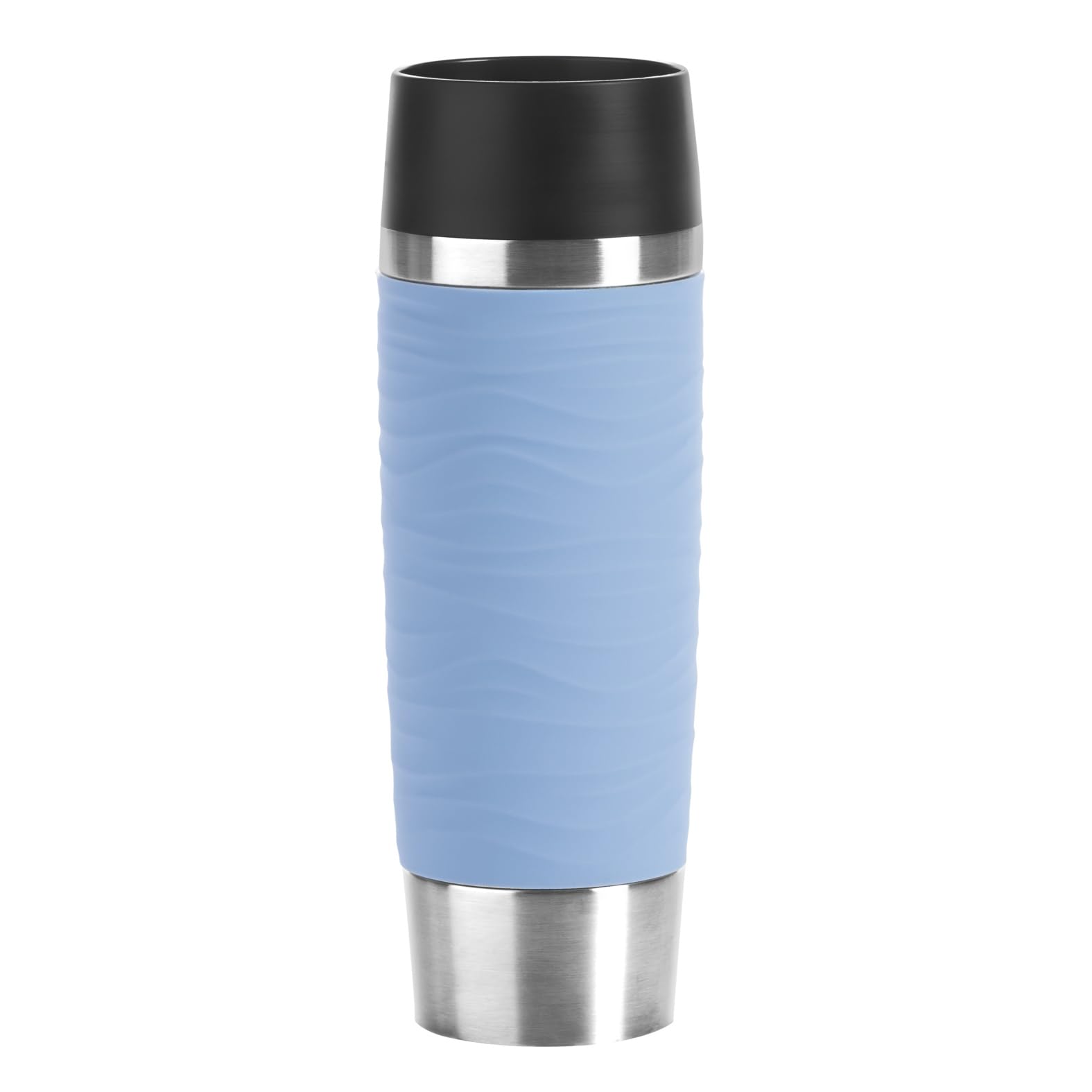 Emsa Travel Mug Waves Grande Isolierbecher N20121 | 0,5 L | bis zu 6h heiß und 12h kalt | 100% dichter Thermobecher | 360°-Trinköffnung | Quick-Press-Verschluss | Kaffee to Go | Puderblau