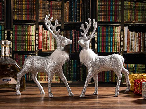 Arcci Reindeer Decorations Standing Christmas Figurines Deer, Silver Glitter Holiday Reindeer (Silver) #TOP1