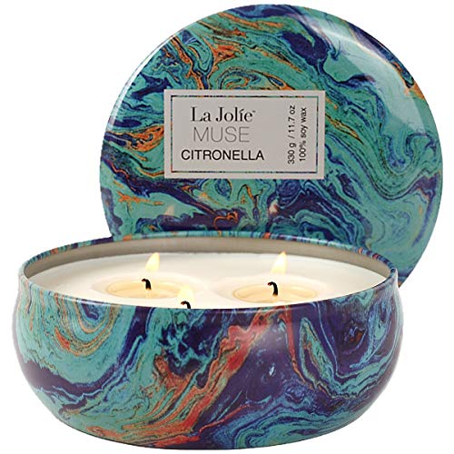 Citronella Candle - Scented Candle 415g Large 100% Soy Wax, for Indoor Outdoor Garden Camping 3 Wicks