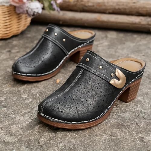 Heels Mules for Women 2025 Hollow Closed Toe Chunky Heels Sandals Comfortable Dressy Backless Sandals Slip On Slippers Party Shoes2